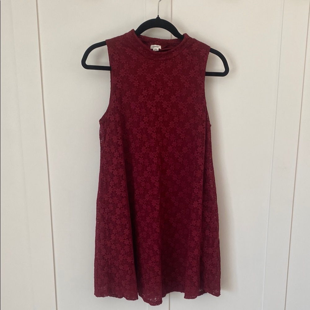 Garage Red Sleeveless Mock Neck A-Line Mini Dress